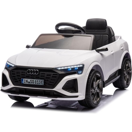 Auto Macchina Elettrica per Bambini 12V Audi SQ8 e-tron Sedile Pelle con Telecomando Cintura di Sicurezza Porte Apribili Bianca